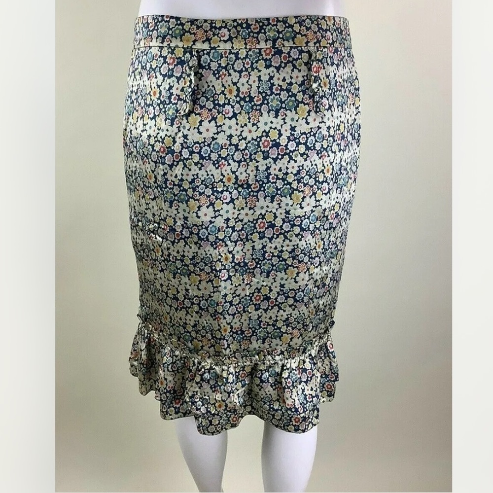 Marc Jacobs Sz 8 100% Silk Satin All Over Floral Print Skirt Multicolor - Picture 4 of 6